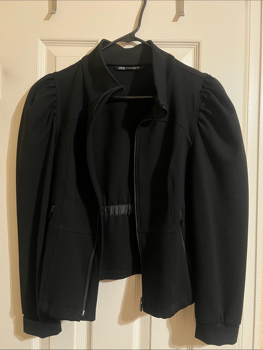ZARA Black Puff-Sleeve Zip Blazer